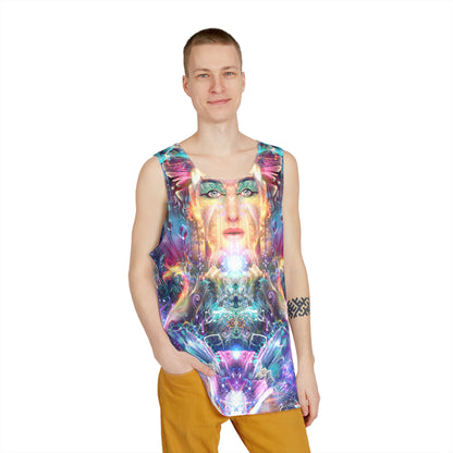 Close-up of the Medicina artwork detail on a men's tank top.