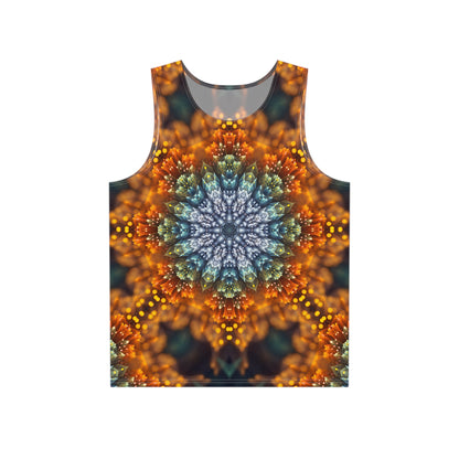 Flat lay of the Fractal Flower Mandala V2 men's tank top showing the full print.