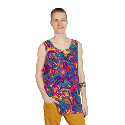 Close-up of the Liquid Psy artwork detail on a men's tank top.