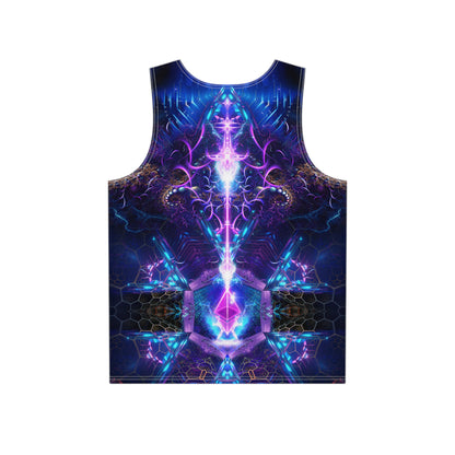 Angled view of the ETH City men's tank top on a model, showing the fabric drape.