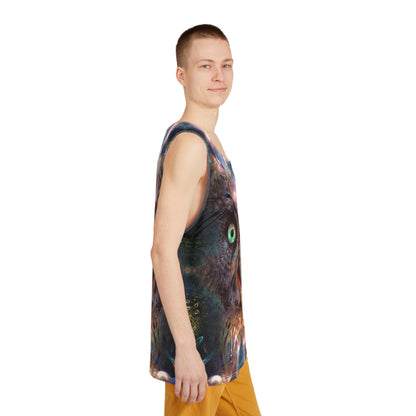 Side view of the Complete Awareness all-over print men's tank top.