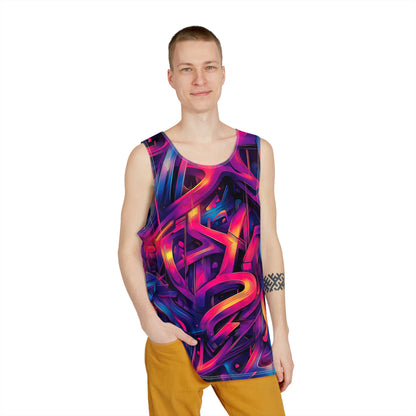Close-up of the Gra3D artwork detail on a men's tank top.
