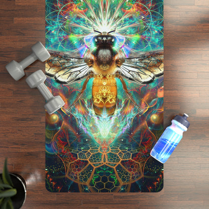 Close-up of the bee print pattern on the To Bee or Not to Bee yoga mat.