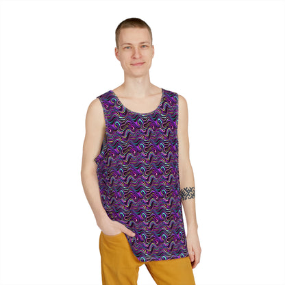 Purple Liquid Pattern print men's tank top laid flat