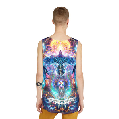 Corner detail of the Soul Seeker men's tank top print.