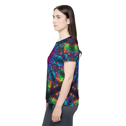 Close-up of the fabric texture on the Fungus Amongus Mandala women's sport tee.