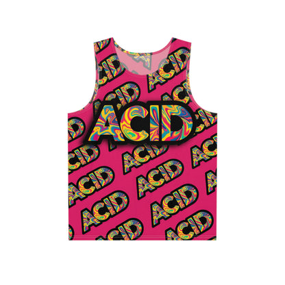Flat lay of the ACID Pattern Pink men's tank top showing the full print design.