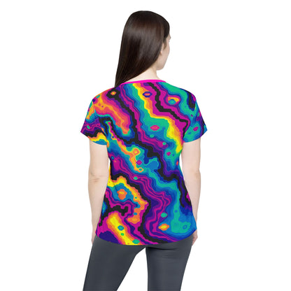 Close-up of the Digiheat print detail on the sport tee fabric.