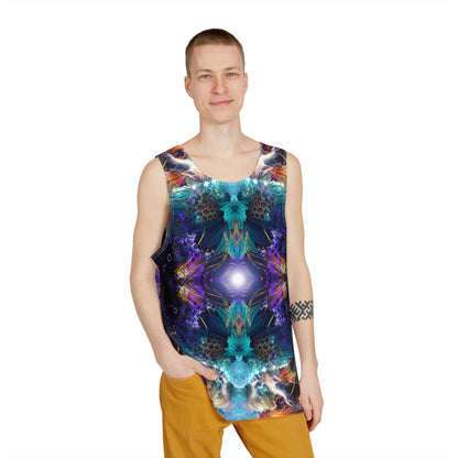 Angled view of the Source of Creativity V2 men's tank top design.