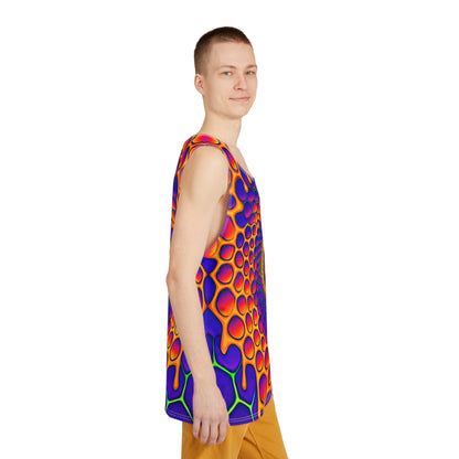 Corner detail shot of the Honeycore print on the tank top.