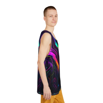 Flat lay of the Knight City men's tank top laid out to show the full print.
