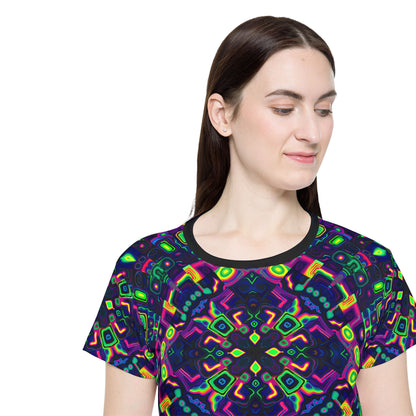 Folded Dimensional Shift sport tee showing the collar and print detail.