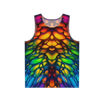 Flat lay of the Scaled P2 print men's tank top showing the full all-over design.