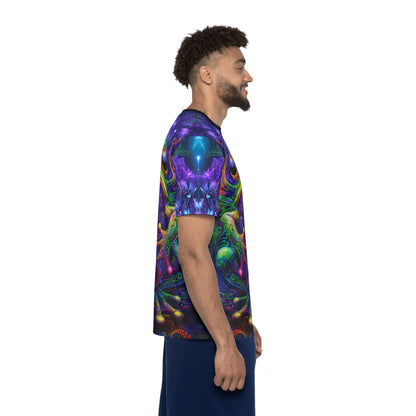 Hem detail of the "Kiss Me" sport tee, showing the fabric texture near the print edge.