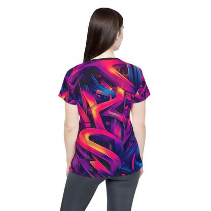 'Gra3D' sport tee for women, close-up of the print detail on the fabric.