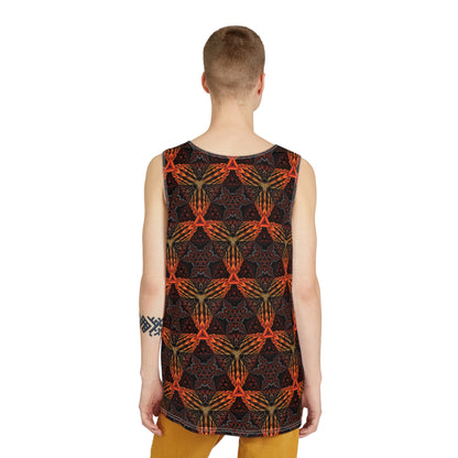 Corner detail of the Steel Forge men's tank top print and fabric.