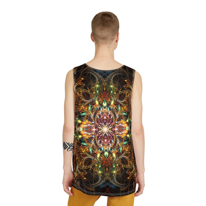 Corner detail of the Sigil of Valor men's tank top print.