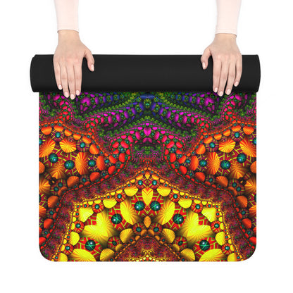 Close-up of the Oasis yoga mat print detail showing the desert mirage color pattern