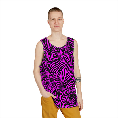Pink Zebra print men's tank top laid flat
