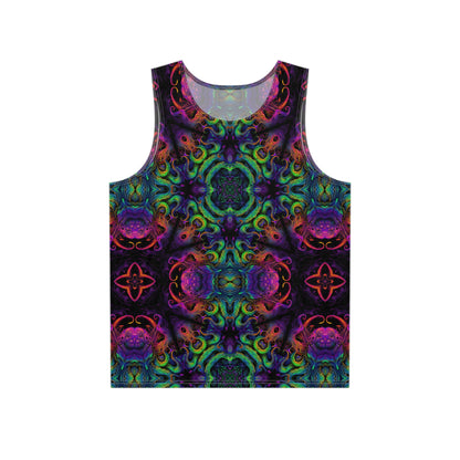 Cthulhu Kaleider men's tank top, front flat lay showing the kaleidoscope cosmic horror print.