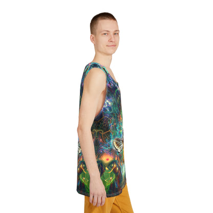 Angled view of the 'To Bee or Not To Bee' men's tank top showing the print and fit.