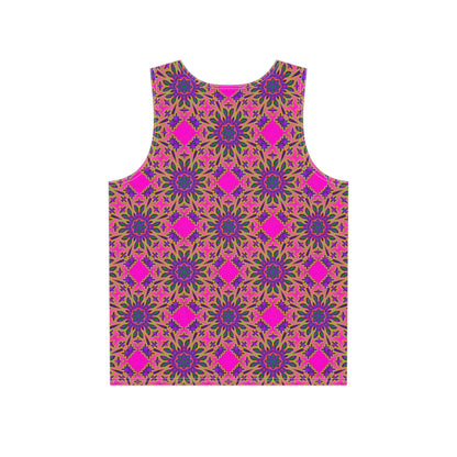 Angled view of the 'Pink Passion' pattern on a men's tank top