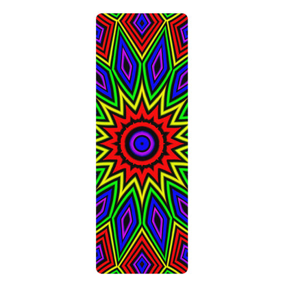 Front view of the Step Right Up psychedelic print yoga mat