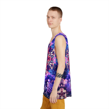 Flat lay of the Flow State men's tank top displaying the complete design layout.