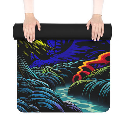 Corner view of the Mushy Night yoga mat showing the rubber non-slip bottom