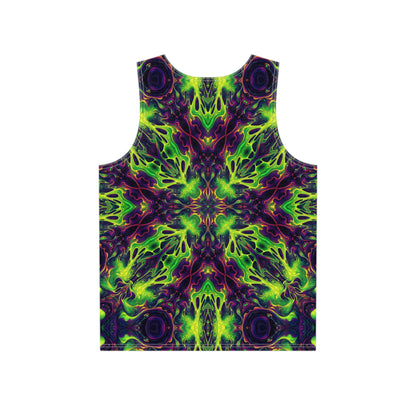 Angled view of a men's tank top featuring the 'Goosebumps' print.