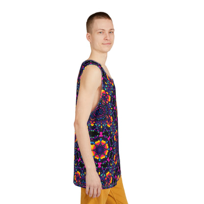Corner detail of the 'Hearts Mandala Pattern' design on a men's tank top