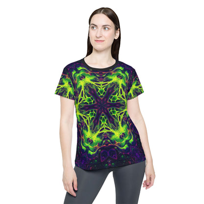 'Goodala' sport tee for women, angled view showing the fabric and fit.