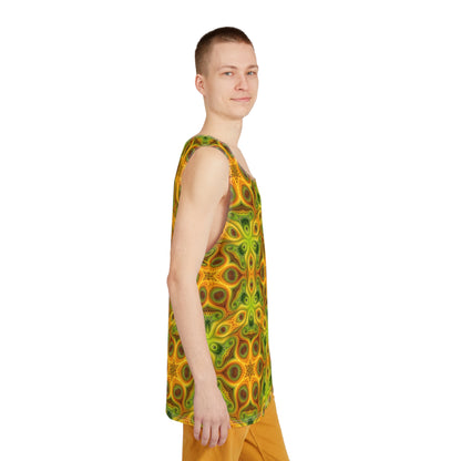 The Sun Lattice men's tank top photographed from above on a flat surface.