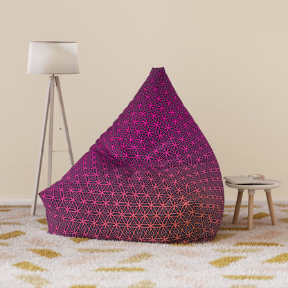 The filled Pink Flower of Life bean bag chair cover, ready to sit on.