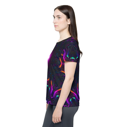 Angled view of the "Knight City Core" sport tee, showing the print from the side.