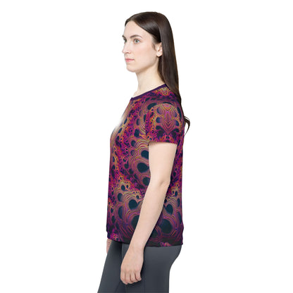 The "Fractaleon" women's sport tee photographed from above on a flat surface.