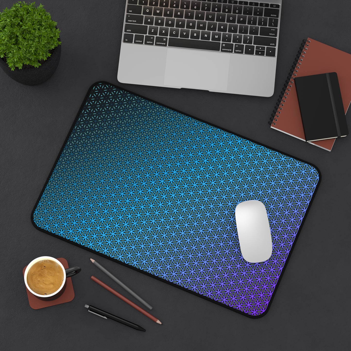 "Blue Flower of Life Pattern" DESK MAT (12x18)(12x22)(15.5x31)