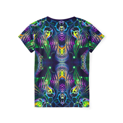 Back view of the Awakened V2 print on this women's sport tee