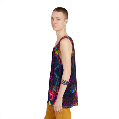 Detail shot of the seam and fabric texture on The Peculiarity men's tank top.