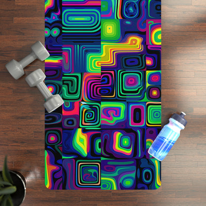 Close-up of the Purple Delusion yoga mat's microfiber suede top texture and print detail.