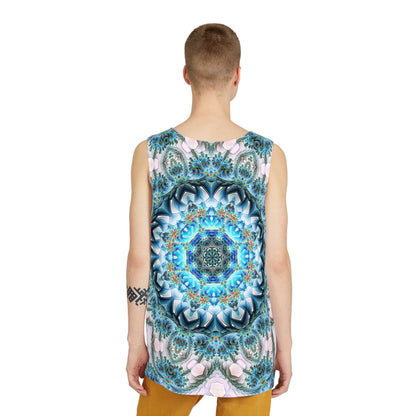 Overhead view of the Return to Purity men's tank top laid on a flat surface.