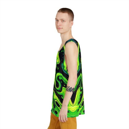 Another angle of the Slimer men's tank top showing the print.