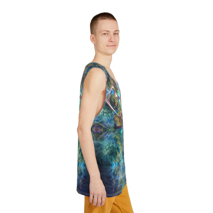 Folded Fluer de Vie men's tank top showing the soft polyester-spandex fabric.