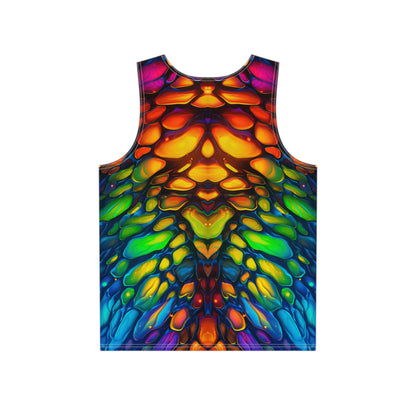 Close-up of the Scaled P2 print detail on the men's tank top fabric.