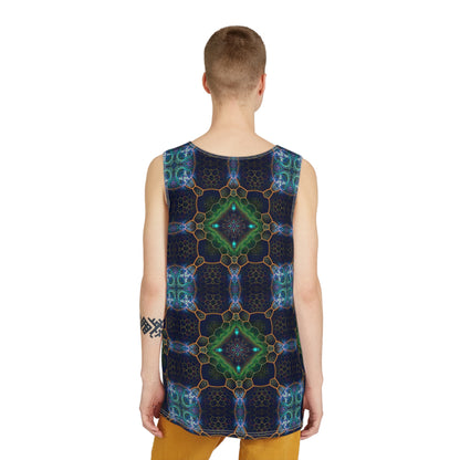 Folded view of the 'To Tree or Not To Tree Pattern' men's tank top on a plain background.