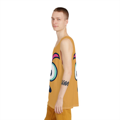 Confused Face men's tank top folded flat, showing the full trippy face design.
