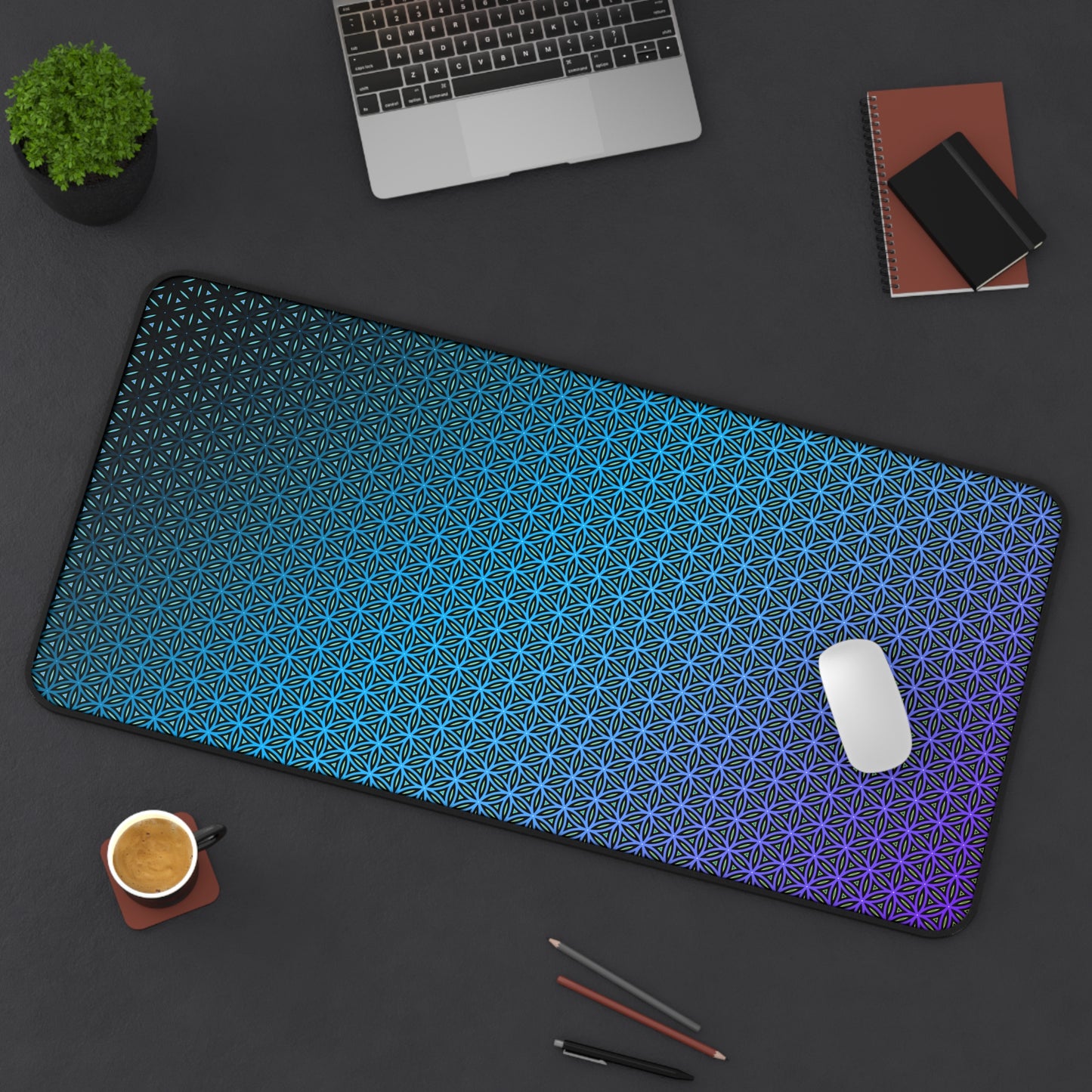 "Blue Flower of Life Pattern" DESK MAT (12x18)(12x22)(15.5x31)