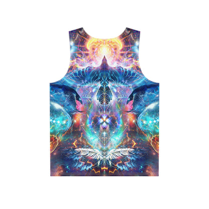 Close-up of the Soul Seeker print on the men's tank top fabric.