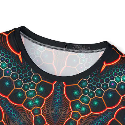 The Multiverse sport tee photographed at an angle showing the fit.