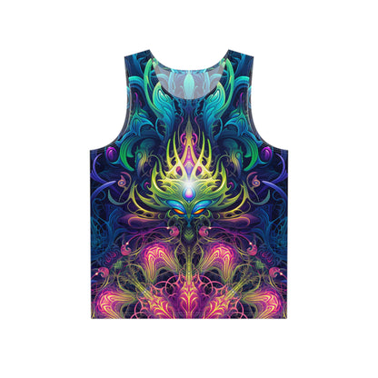 Flat lay of the Gatekeepers men's tank top showing the full print.